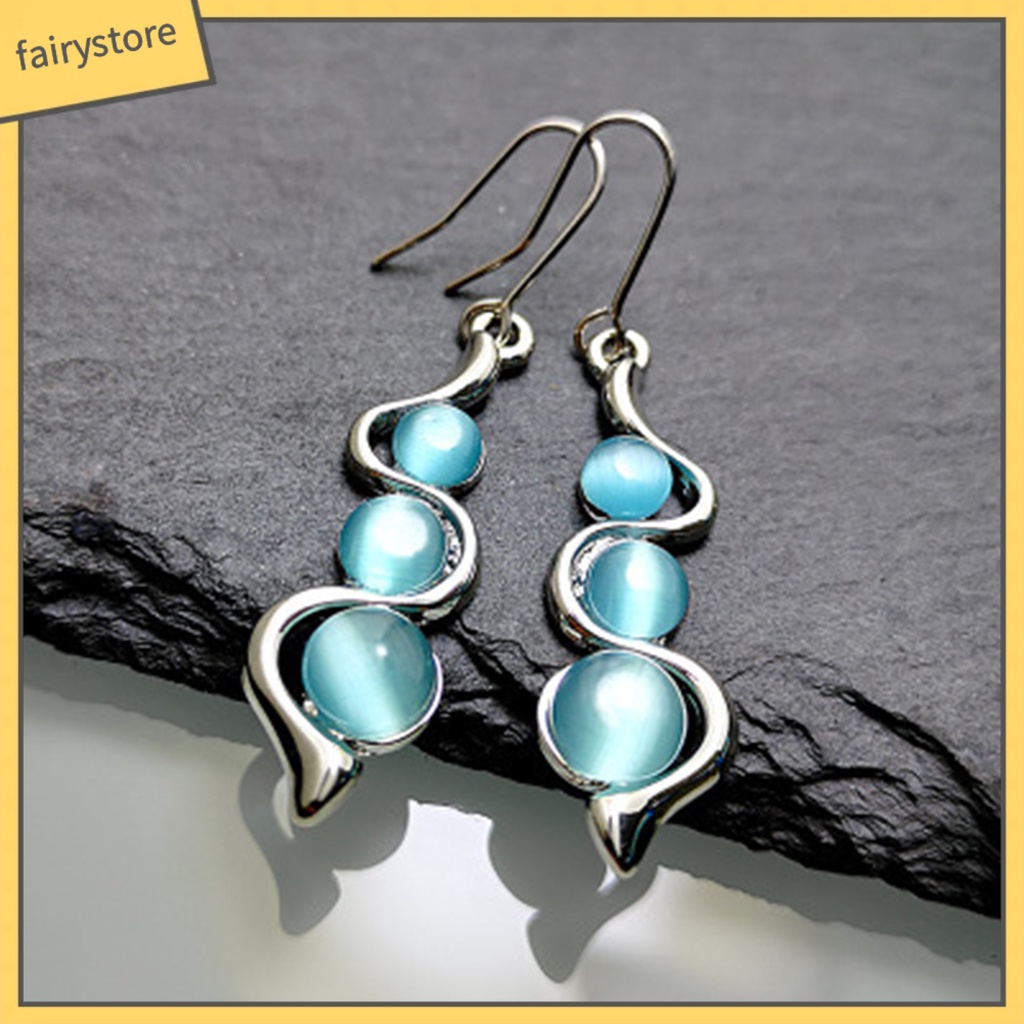 1 Đôi Bông Tai Móc Hình Gợn Sóng Đính Đá Xanh Dương Phong Cách Bohemia Dành Cho Nữ