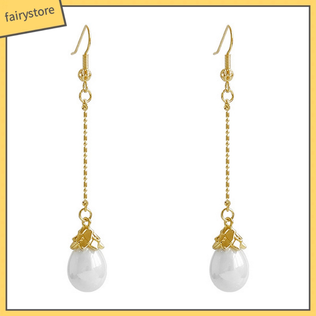 1 Đôi Bông Tai Dáng Dài Đính Ngọc Trai Giả Sang Trọng Cho Nữ