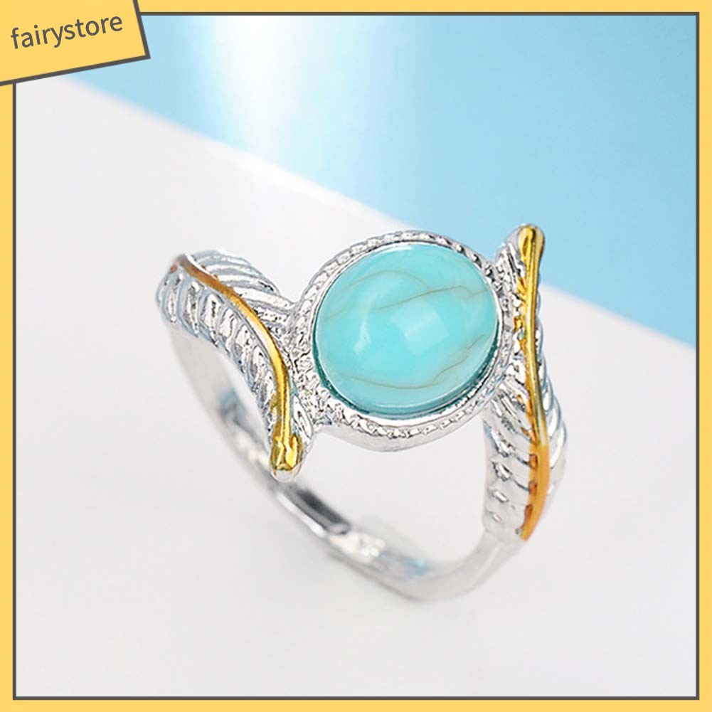 Nhẫn Đính Hôn Hai Tông Màu Đính Đá Ngọc Lam Giả Phong Cách Vintage Dành Cho Nữ