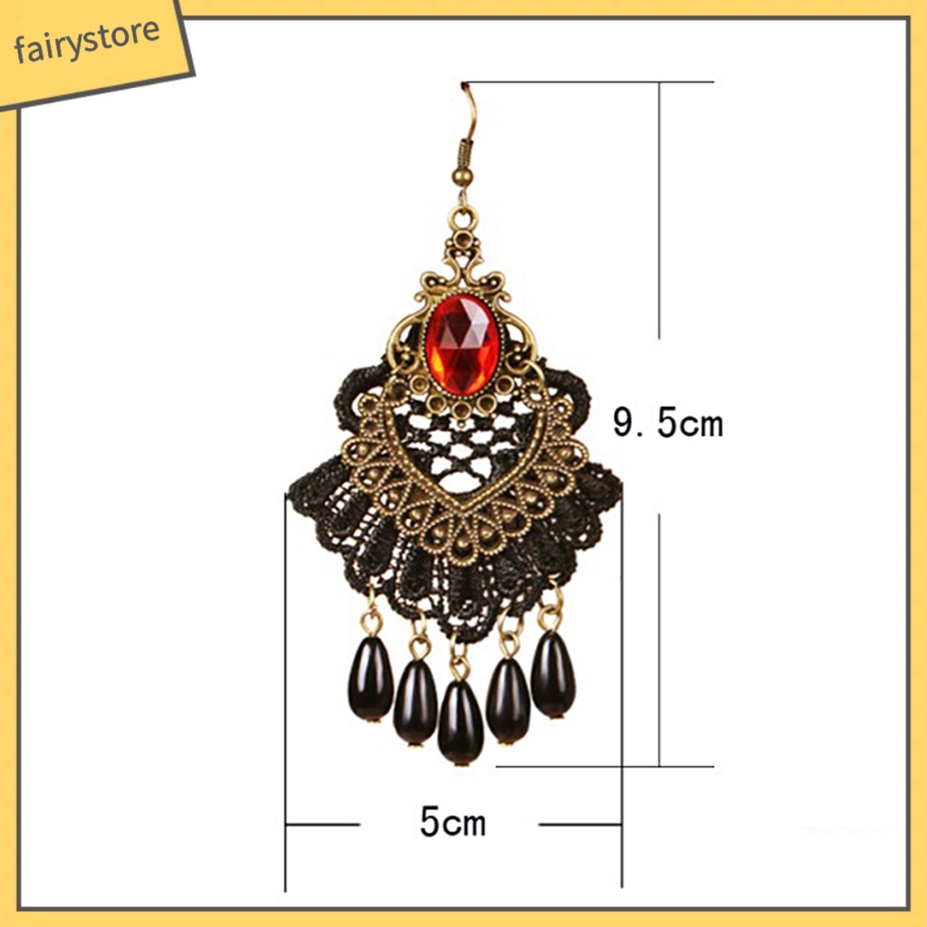 1 Đôi Bông Tai Ren Rỗng Đính Đá Tua Rua Phong Cách Halloween