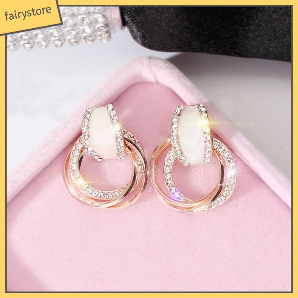 Bông Tai Tròn Nhiều Lớp Đính Kim Cương Giả Lấp Lánh Cho Nữ