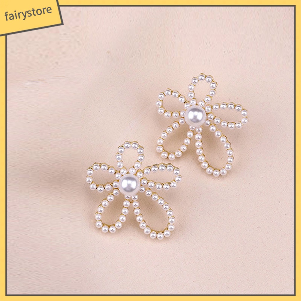 1 Đôi Bông Tai Hình Hoa Đính Ngọc Trai Giả Phong Cách Vintage