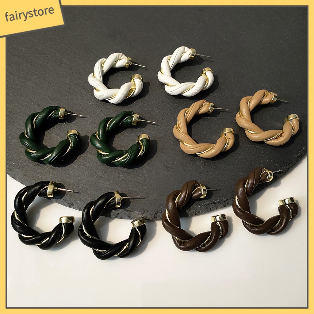 Bông Tai Dạng Vòng Xoắn Giả Da Thời Trang Dành Cho Nữ