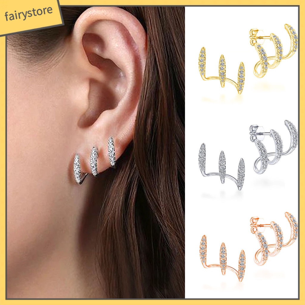 1 Đôi Bông Tai Ba Lớp Đính Đá Thời Trang