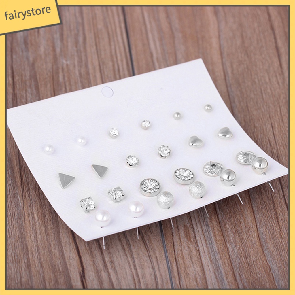 Set 12 Đôi Bông Tai Đính Đá Nhiều Kiểu Dáng Cho Nữ