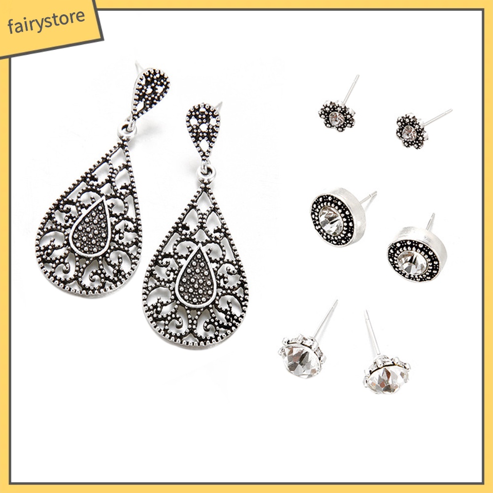 Bộ Khuyên Tai Đính Đá Hình Giọt Nước Phong Cách Boho Cổ Điển