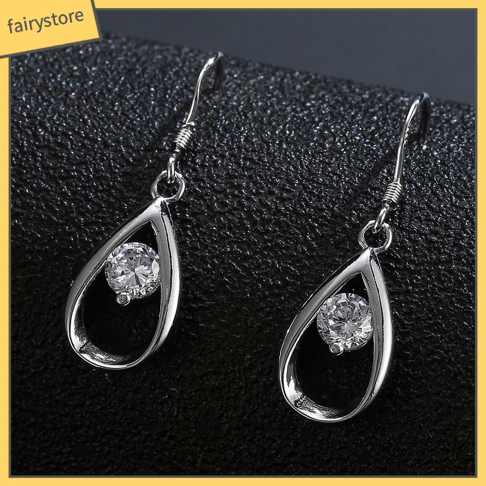 Khuyên Tai Móc Hình Giọt Nước Đính Đá Zircon Sang Trọng Cho Nữ