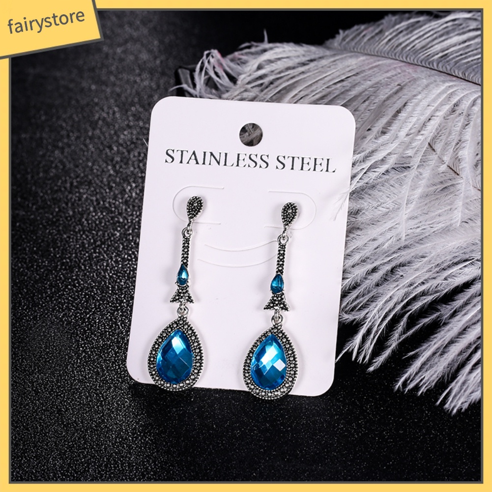 Bông Tai Dài Hình Giọt Nước Đính Đá Phong Cách Vintage Dành Cho Nữ