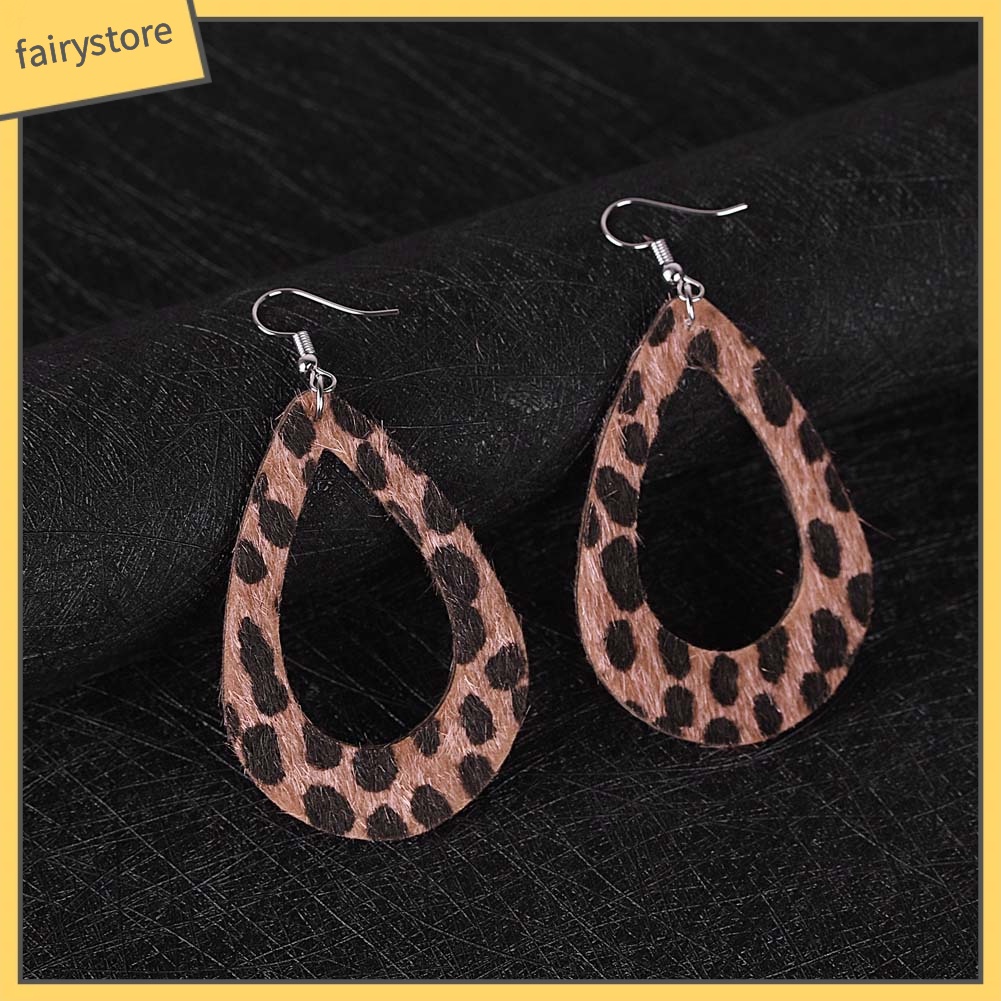 Bông Tai Giả Da Hình Giọt Nước Họa Tiết Da Báo Thời Trang Dành Cho Nữ