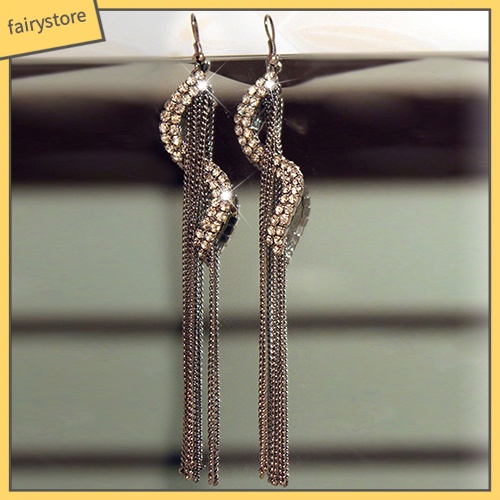 Bông Tai Dài Hình Chữ S Đính Đá Thời Trang Dành Cho Nữ