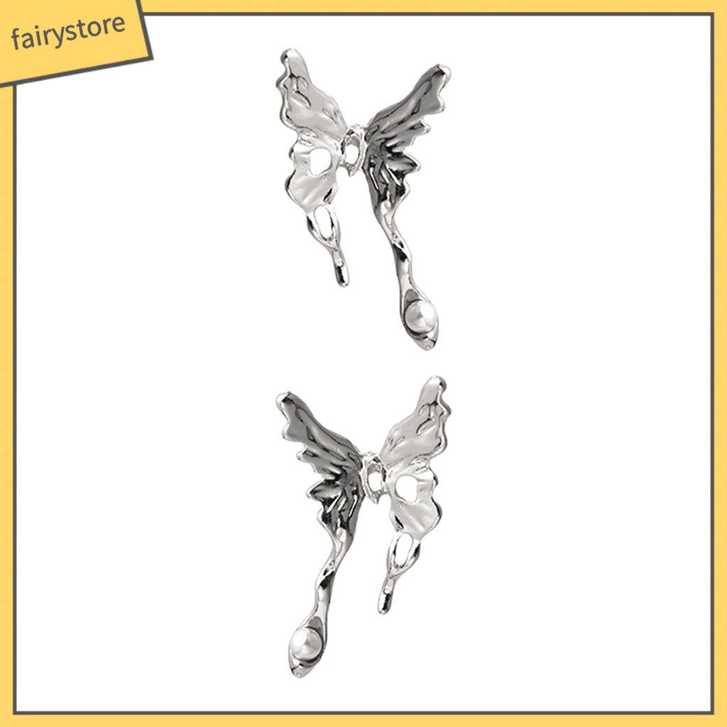 [FRO] 1 Đôi Bông Tai Hình Bướm Nạm Ngọc Trai Giả Bằng Kim Loại Tinh Tế