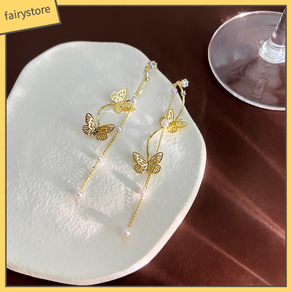 1 Đôi Bông Tai Dáng Dài Đính Đá Pha Lê Và Ngọc Trai Nhân Tạo Thời Trang