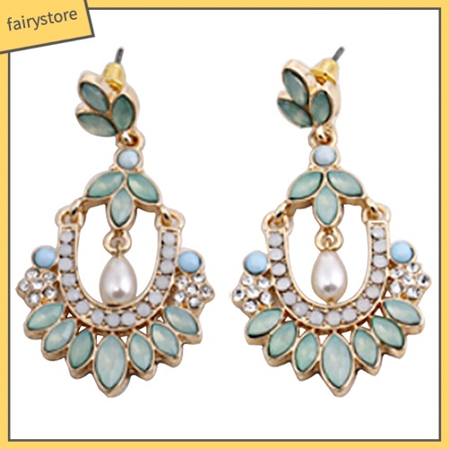 Bông Tai Đinh Tán Hình Hoa Bằng Acrylic Đính Kim Cương Giả &amp; Ngọc Trai Cho Nữ