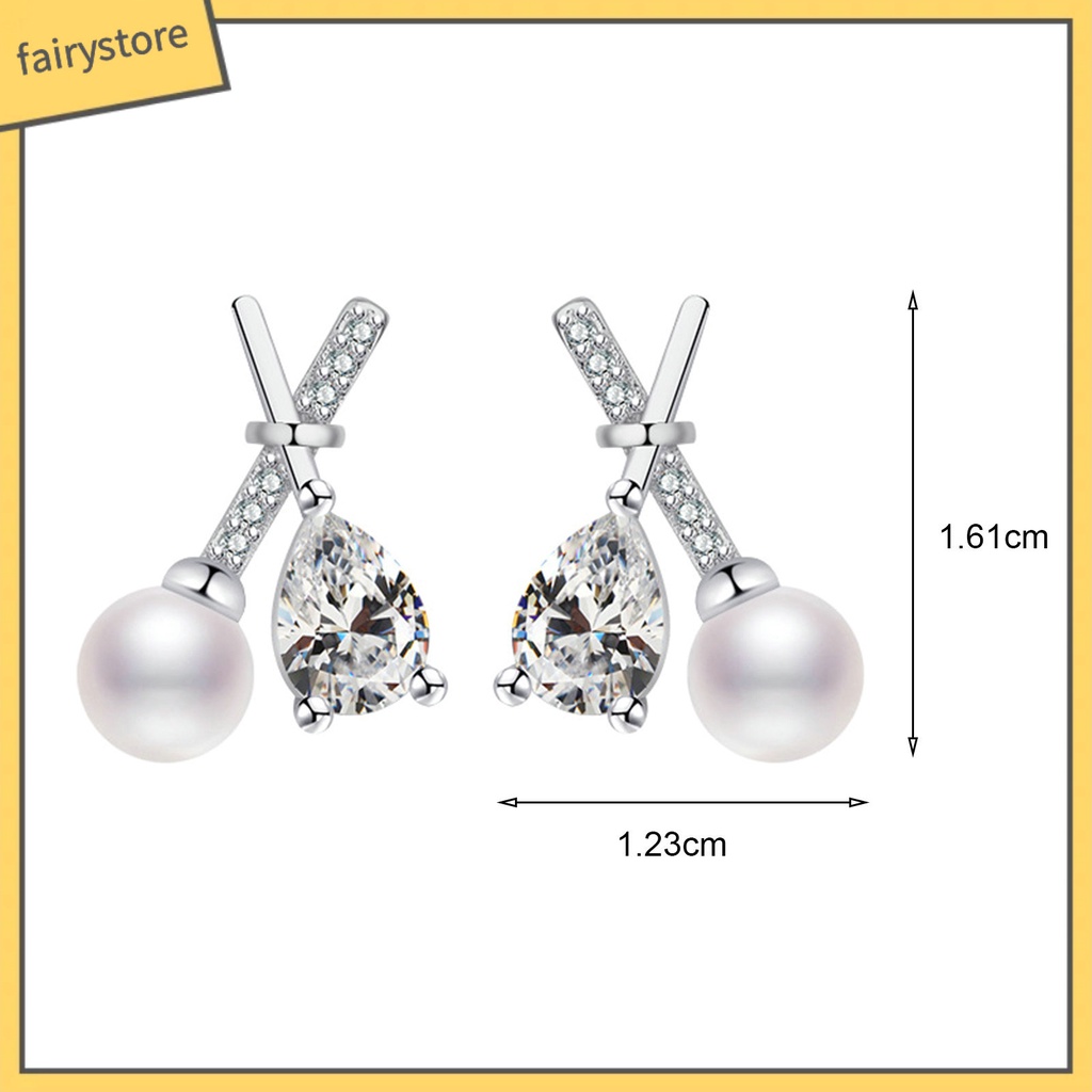 1 Đôi Bông Tai Chữ X Đính Đá Zircon Ngọc Trai Giả Lấp Lánh Phong Cách Pháp