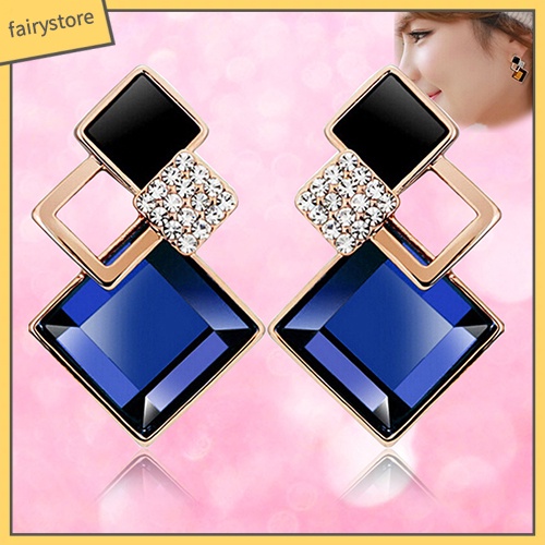 Khuyên Tai Đính Đá Hình Thoi Phong Cách Thời Trang Hàn Quốc