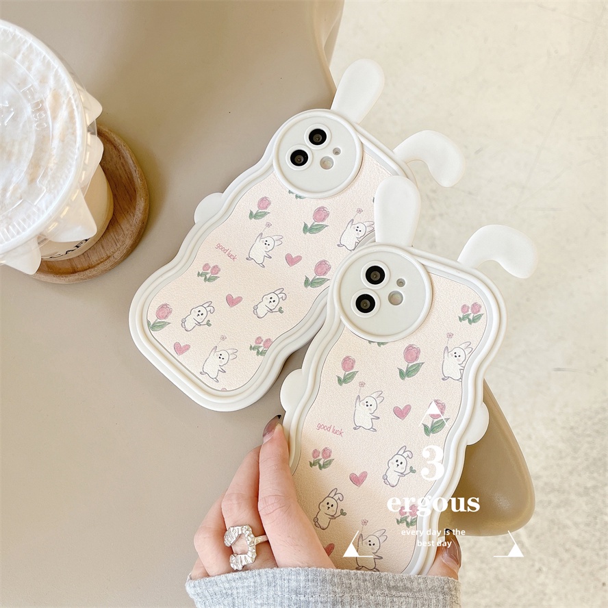 Ear CaseỐp Điện Thoại TPU Mềm Họa Tiết Hoa Và Thỏ Cho IPhone 14 13 12 11 Pro Max X XR Xs Max