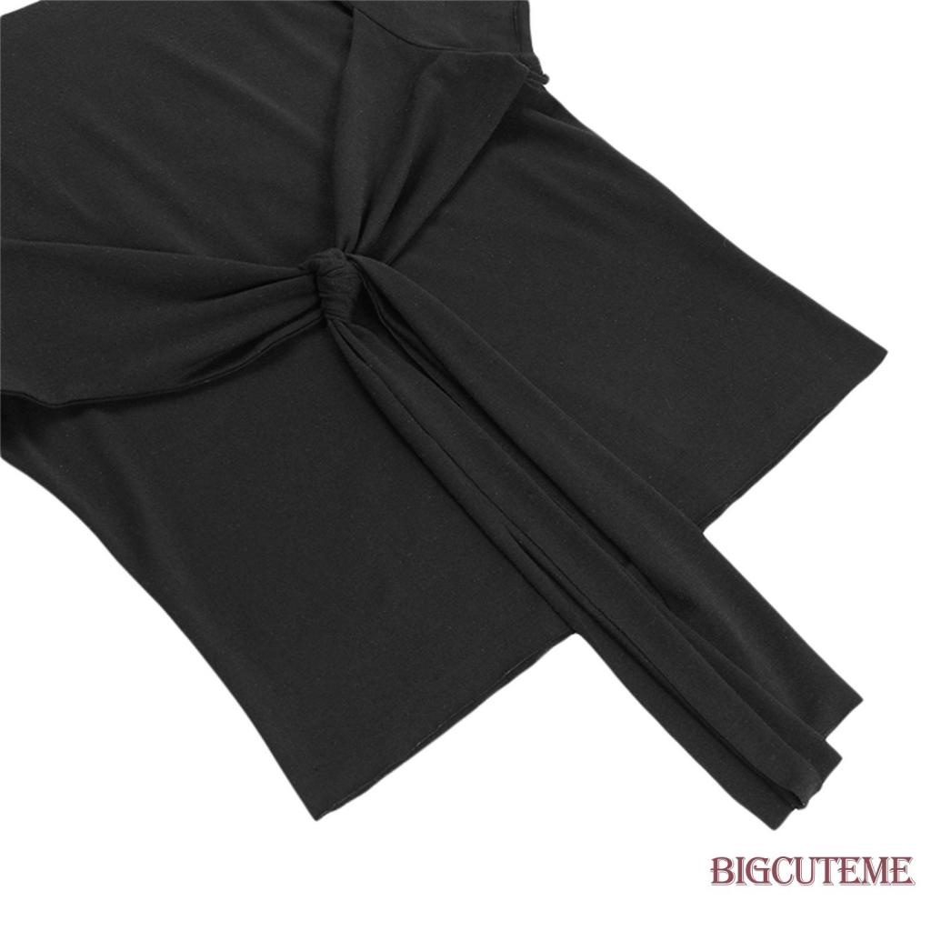 Áo Thun Ngắn Tay Cổ Tròn Màu Trơn Thắt Nút Đơn Giản Cho Nữ