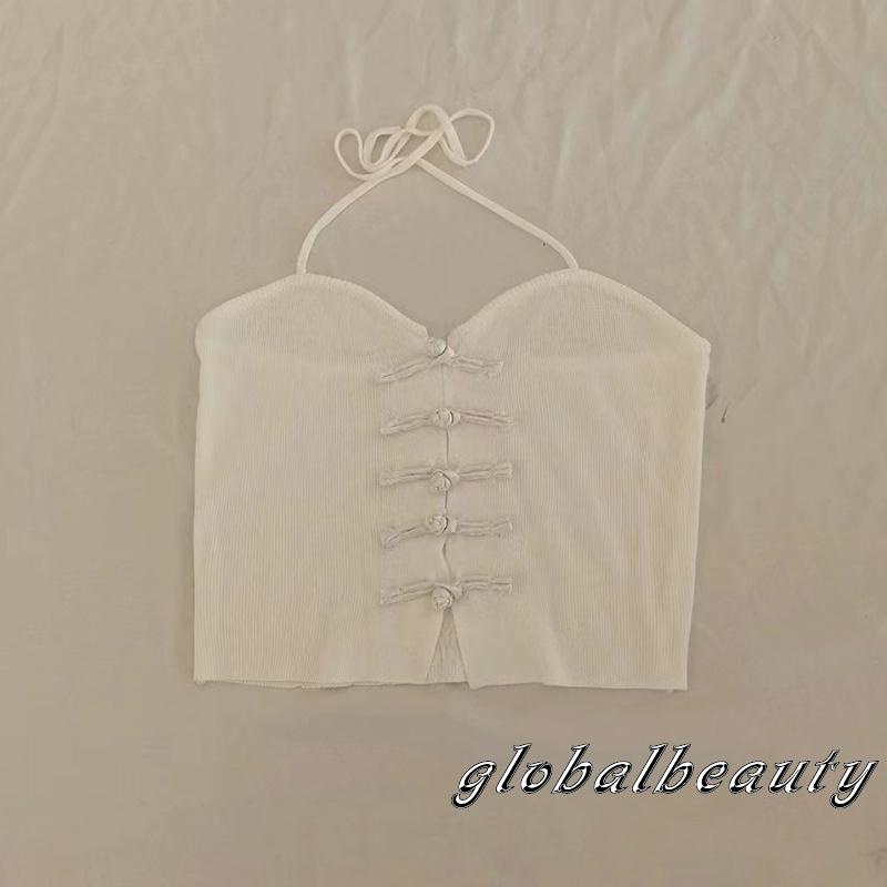 Áo Kiểu Không Tay Cổ Treo Cài Nút Đơn Giản Thời Trang Xuân Thu Cho Nữ