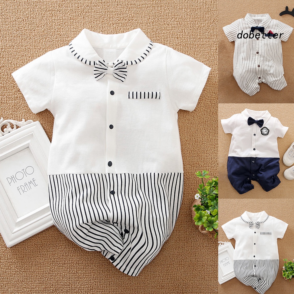 Bộ Đồ Ngủ Liền Thân Tay Ngắn Phong Cách Quý Ông Thời Trang Xuân Hè Cho Bé Sơ Sinh