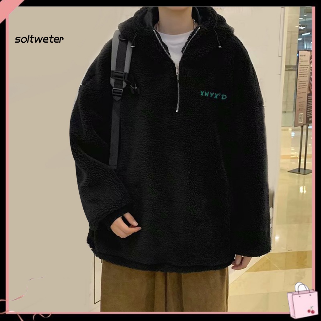 Áo Hoodie Tay Dài Vải Bông Dày Dặn Màu Sắc Đơn Giản Có Khóa Kéo Thời Trang Đường Phố Cho Nam