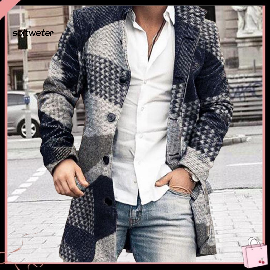 Áo Khoác Nam Dài Tay Cổ Bẻ Họa Tiết Kẻ Sọc Một Hàng Nút Thời Trang Đường Phố