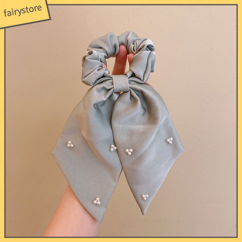 Dây Cột Tóc Đính Nơ Ruy Băng Và Ngọc Trai Giả Mini Thanh Lịch Cho Nữ