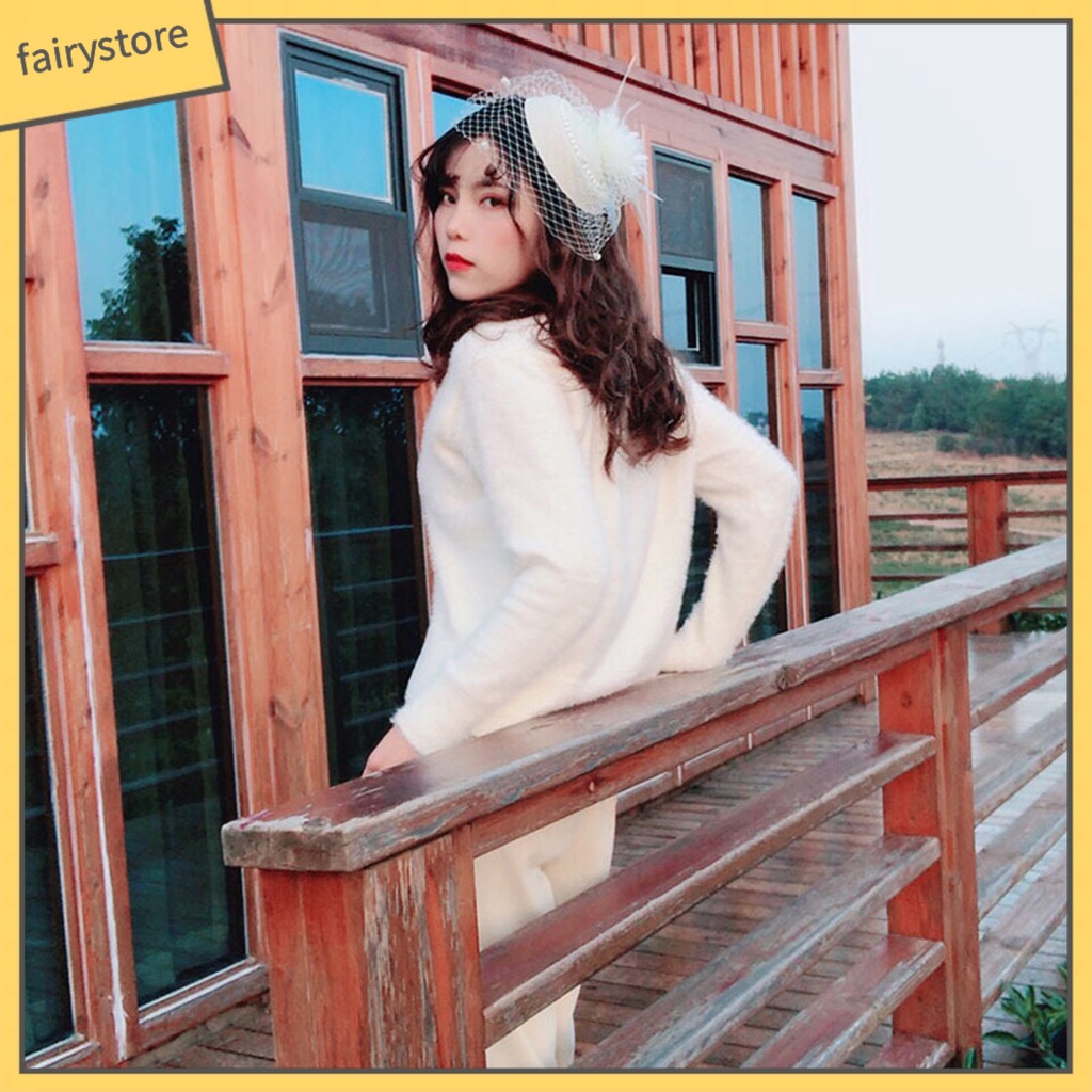 [FRO] Mũ Beret Lưới Màu Trơn Đính Ngọc Trai Giả Trang Trí Tóc Cô Dâu Trong Tiệc Cưới