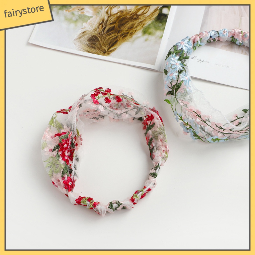 Băng Đô Cài Tóc Vải Ren Thêu Hoa Chống Trượt Xinh Xắn Cho Bạn Gái