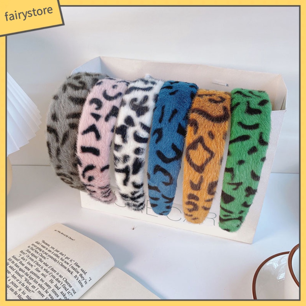 Băng Đô Cài Tóc Phủ Lông Họa Tiết Da Báo Viền Rộng Phong Cách Cổ Điển Thời Trang Cho Nữ