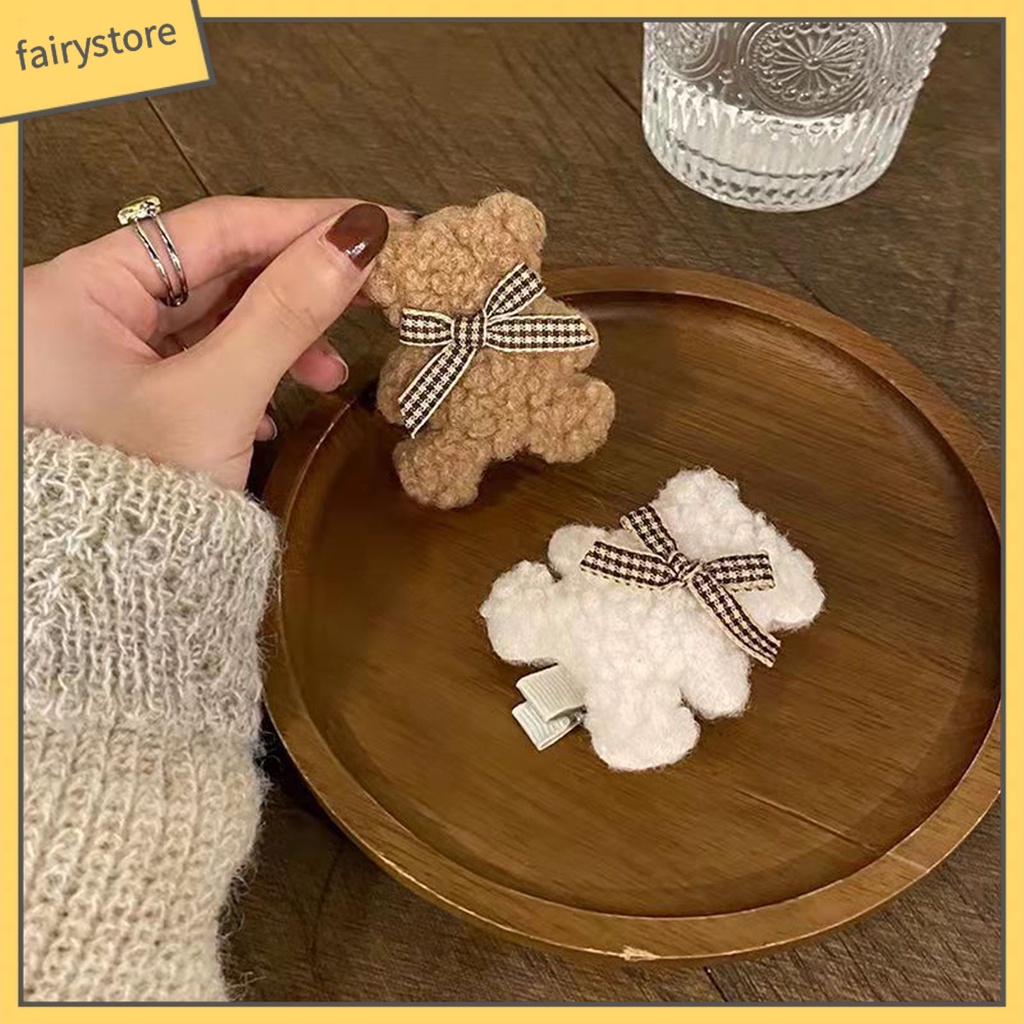 Kẹp Tóc Lông Xù Hình Gấu Dễ Thương Thời Trang Thu Đông Dành Cho Nữ
