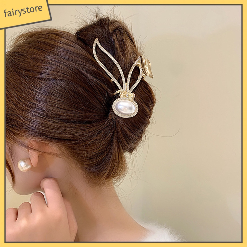 Kẹp Tóc Càng Cua Lớn Đính Đá &amp; Ngọc Trai Giả Hình Tai Thỏ