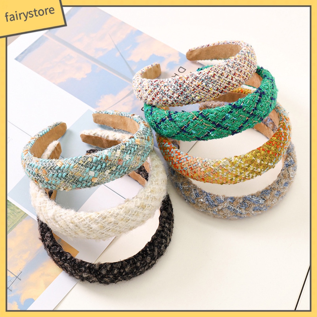 Băng Đô Cài Tóc Họa Tiết Caro Phong Cách Hàn Quốc Ngọt Ngào Cho Nữ