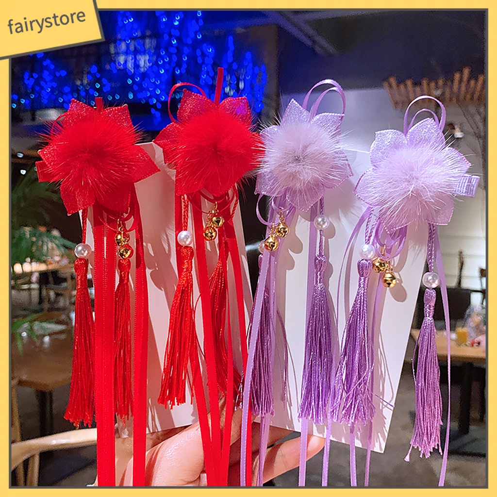 Kẹp Tóc Đính Bóng Lông Tua Rua Phong Cách Vintage Cho Nữ