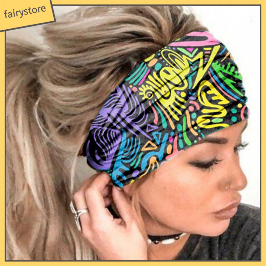 Băng Đô Cài Tóc Bản Rộng Thấm Hút Mồ Hôi Nhanh Khô Co Giãn In Họa Tiết Caro Phong Cách Bohemia Cho Nữ
