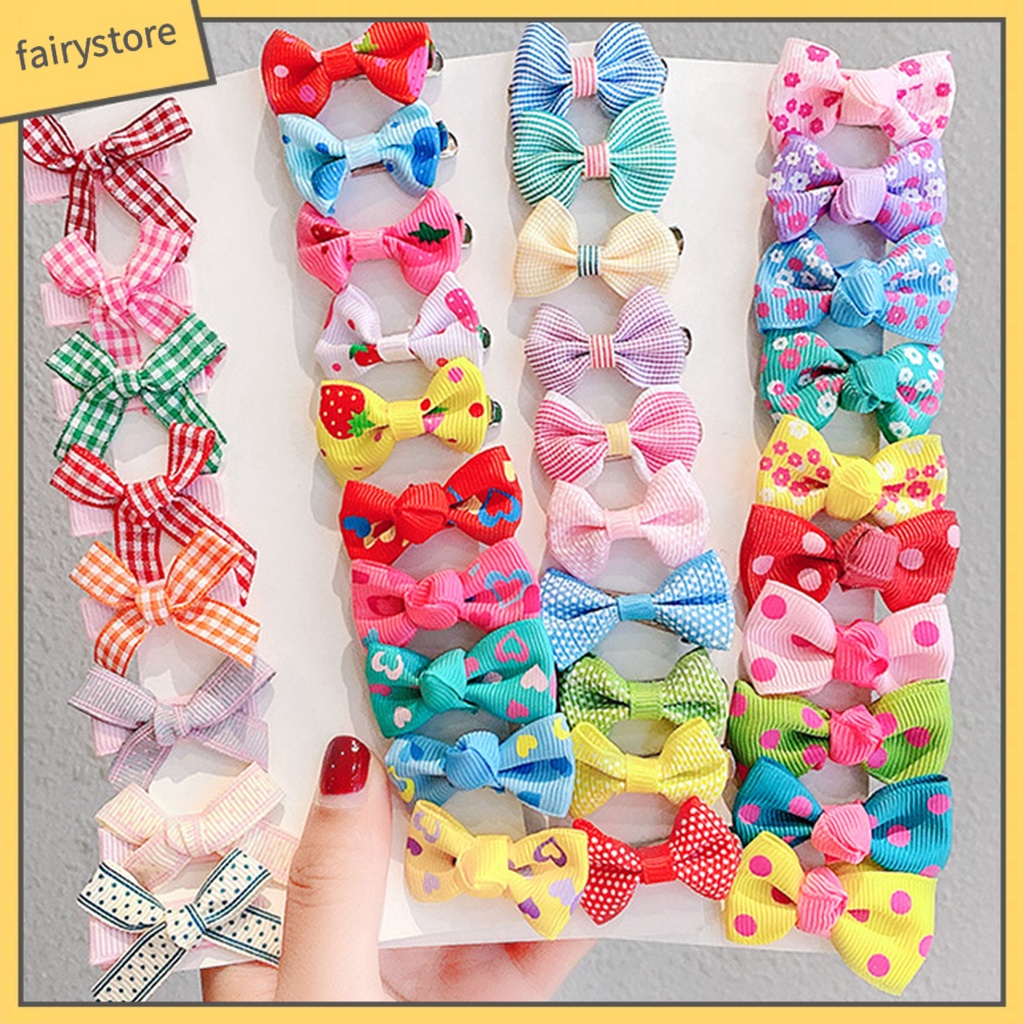 Set 10 Kẹp Tóc Nơ Co Giãn In Họa Tiết Dễ Thương