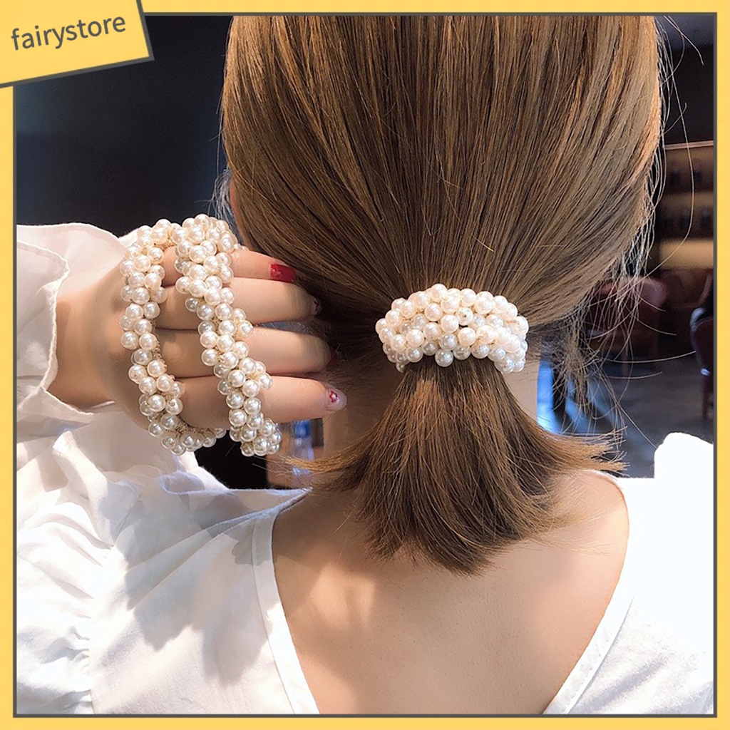 Dây Cột Tóc Co Giãn Đính Ngọc Trai Giả Trang Trí Dành Cho Nữ Mặc Hàng Ngày