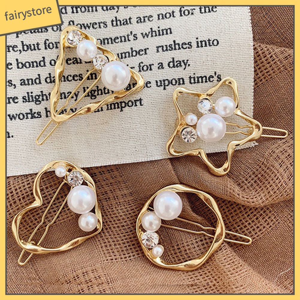 Kẹp Tóc Đính Ngọc Trai Giả Họa Tiết Hình Học Thời Trang Cho Nữ