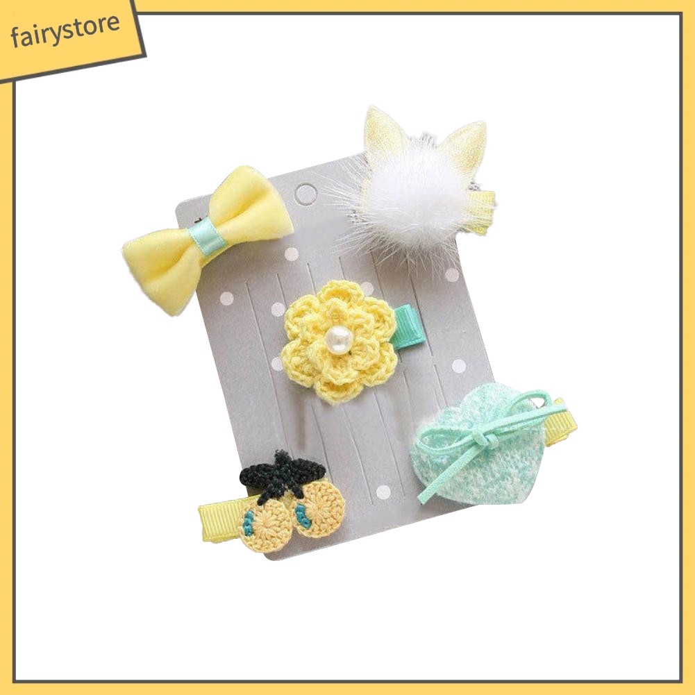 Set 5 Kẹp Tóc Hình Ngôi Sao / Nơ / Bông Hoa Ngọt Ngào Cho Bé Gái