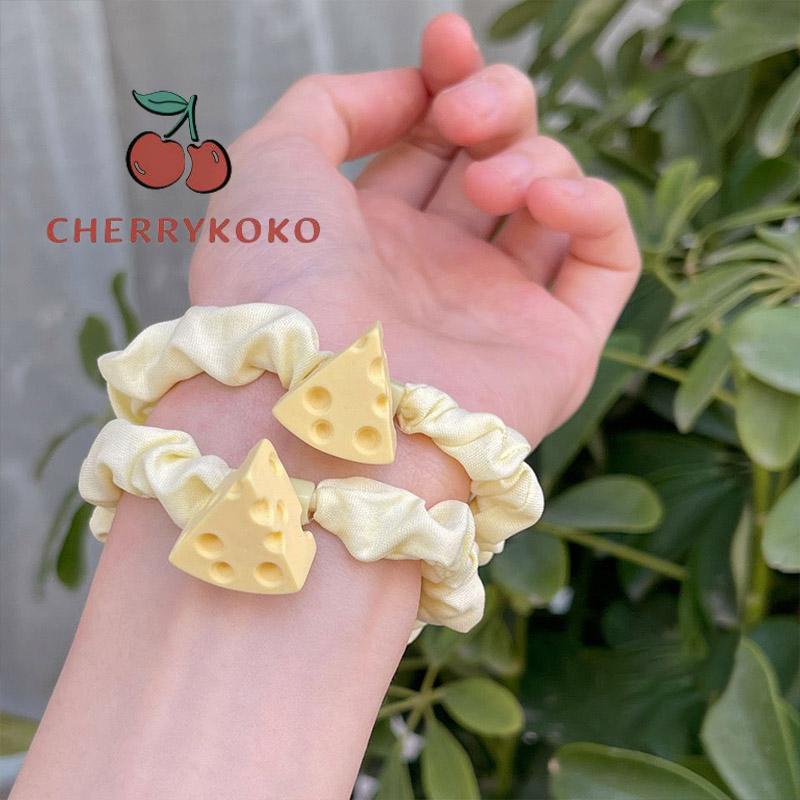 🍒🍒CHERRYKOKO Dây Cột Tóc Cỡ Lớn Họa Tiết Hoạt Hình Phô Mai Dễ Thương Cho Nữ