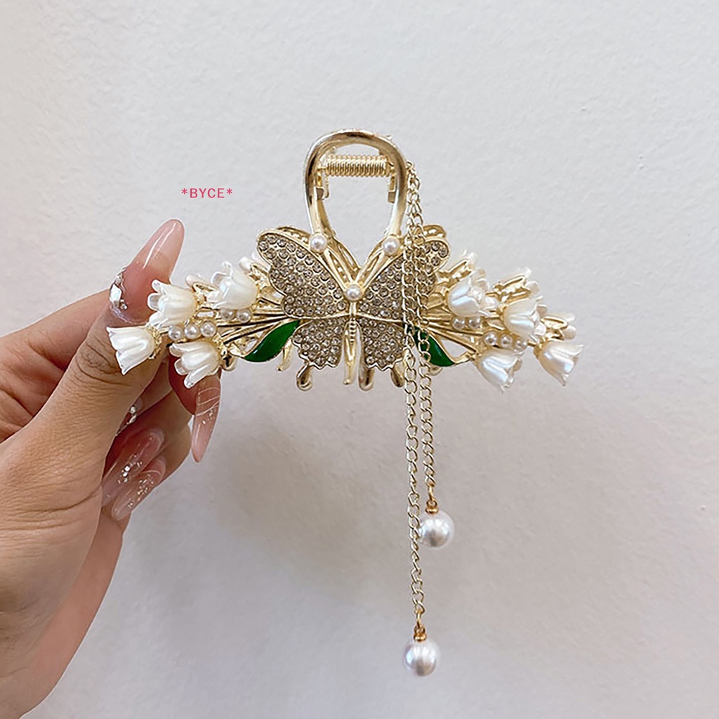 Kẹp Tóc Hình Hoa / Bướm Đính Ngọc Trai Phối Tua Rua Phong Cách Hàn Quốc Thanh Lịch Cho Nữ Mới