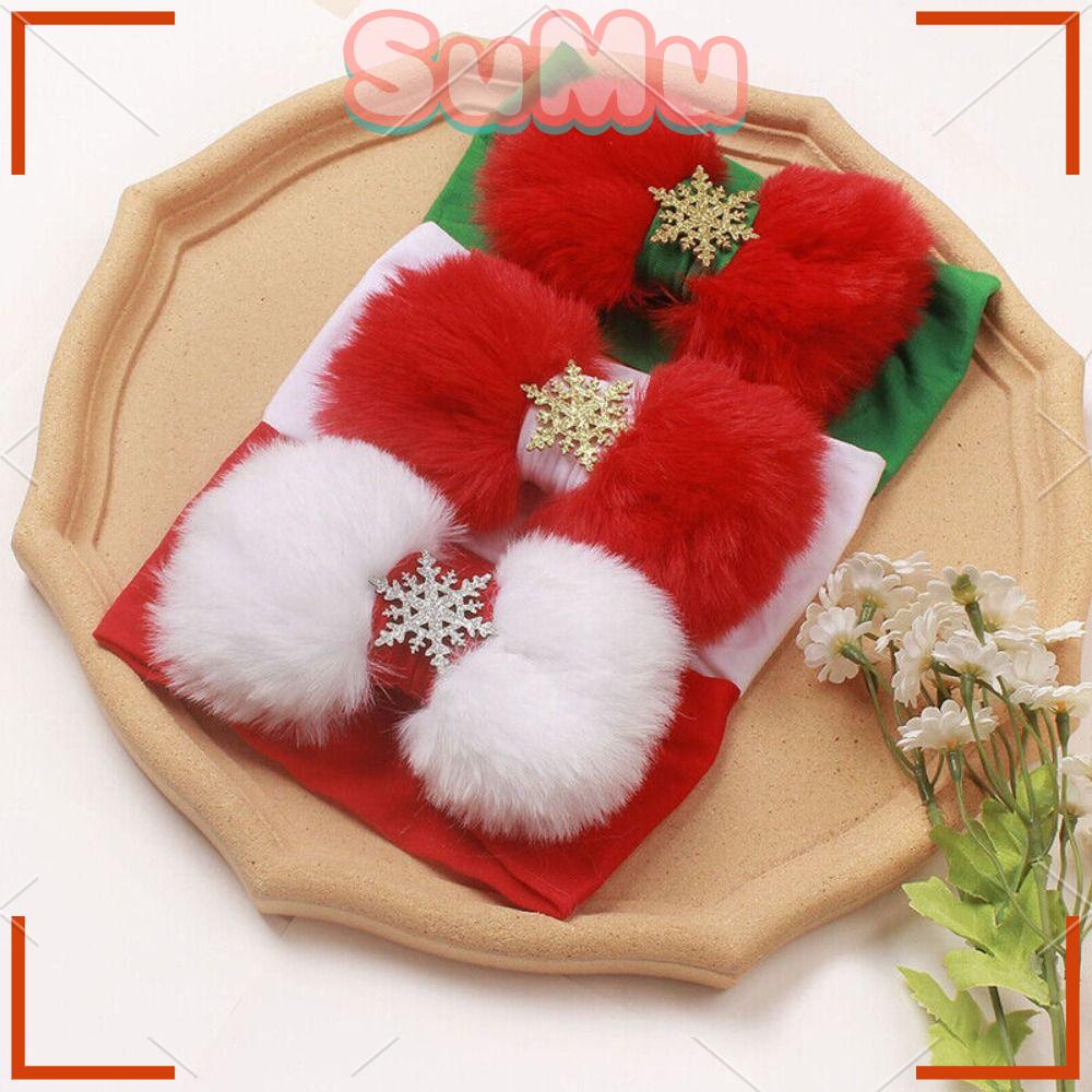 Băng Đô Cài Tóc Phối Lông Xù Co Giãn Đáng Yêu Cho Bé Gái Dịp Giáng Sinh