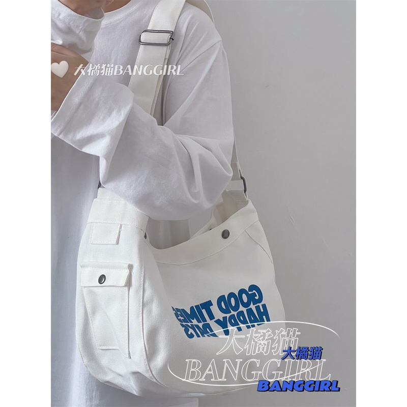 Túi Đeo Vai Canvas Họa Tiết Mèo Cam Lớn Ngọt Ngào Phong Cách Niche Preppy Phong Cách Preppy Cho Nữ Haobing boutiqu