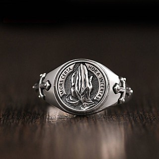 S925 Silver Men's Ring Personality Retro Praying Hands Open Blessing Creative Thailand Silver Ring Fashion Silver Jewelry dDNf