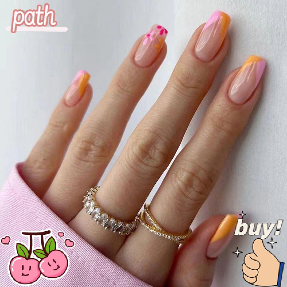 Bộ 24 Móng Tay Giả Đầu Tròn / Vuông Dạng Nhấn Che Phủ Toàn Diện