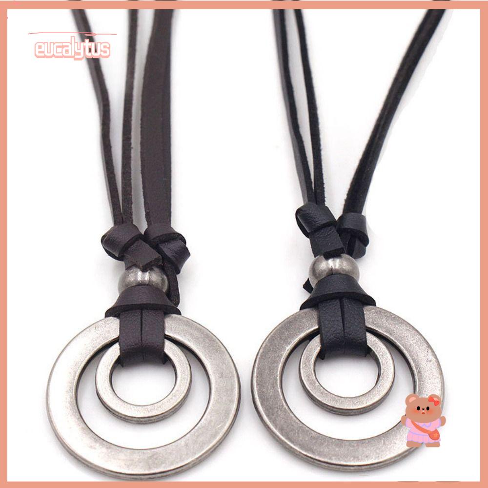 Bộ 2 Vòng Cổ Dây Da Màu Đen / Cà Phê Mặt Tròn Tùy Chỉnh Thời Trang