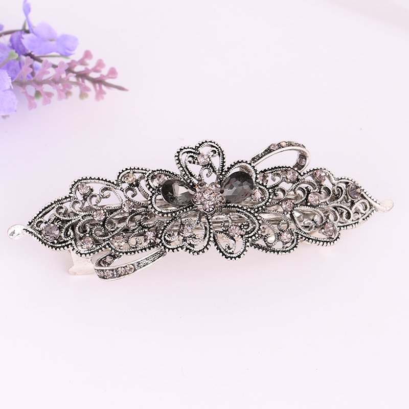 Kẹp Tóc Hình Nơ / Bông Hoa Bằng Hợp Kim Đính Đá Phong Cách Retro Thời Trang Cho Nữ