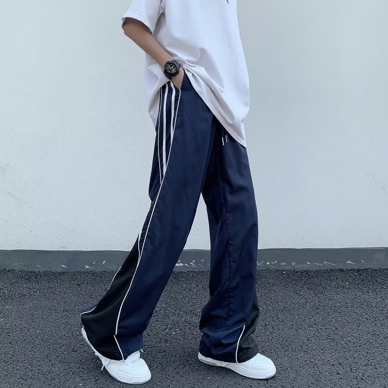 Quần Dài Thể Thao Thêu Họa Tiết Màu Sắc Tương Phản Phong Cách Đường Phố Cho Nam