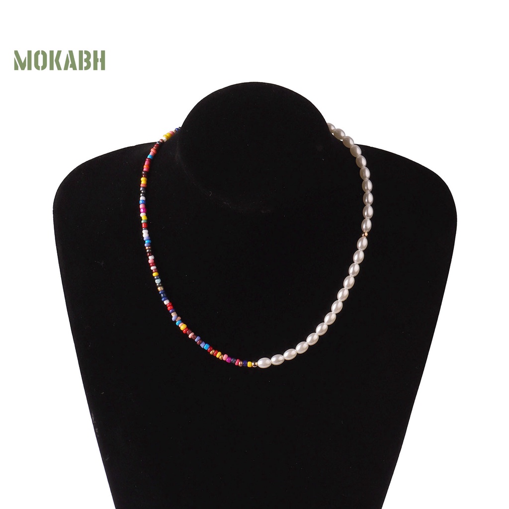 [Mok Abh] Vòng Cổ Choker Hạt Giả Ngọc Trai Nhiều Màu Phong Cách Bohemian Cho Nữ