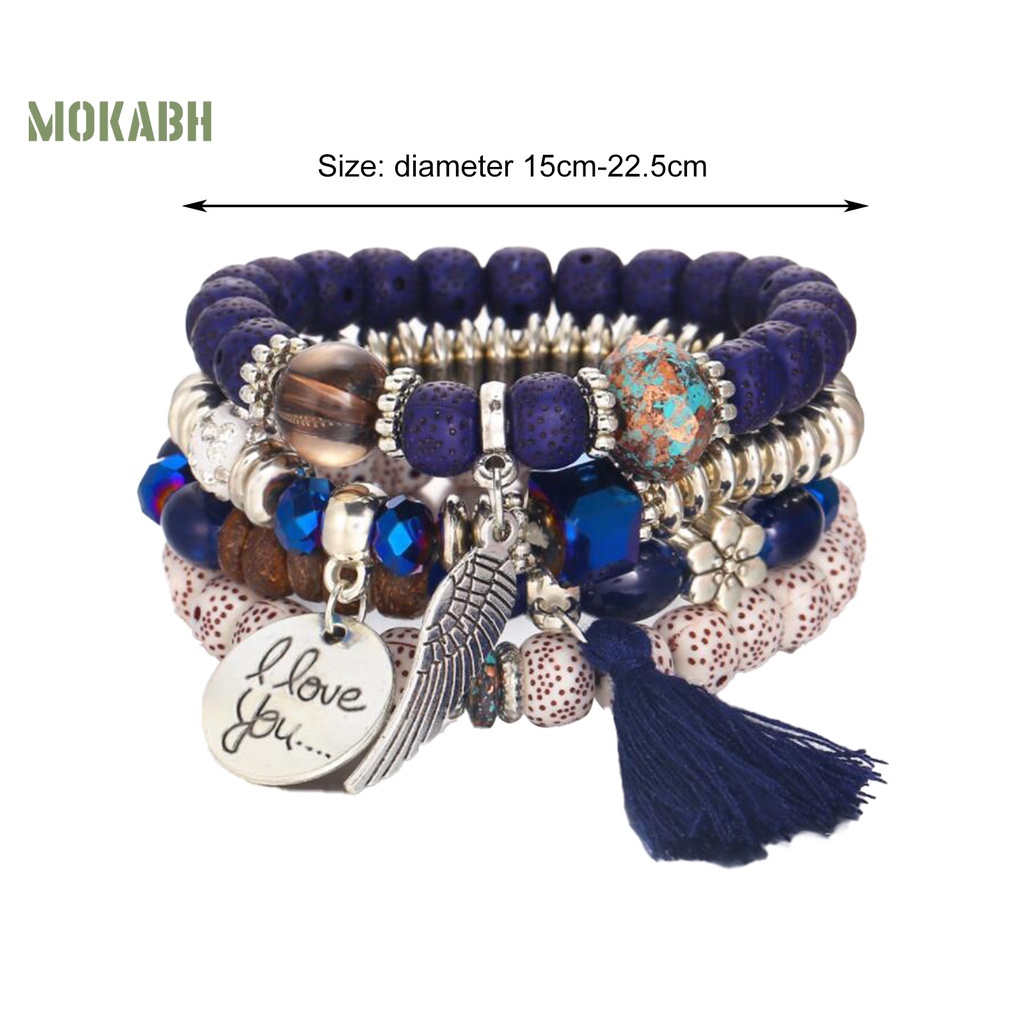 [Mok Abh] Bộ 4 Vòng Tay Chuỗi Hạt Nhiều Lớp Phong Cách Bohemian