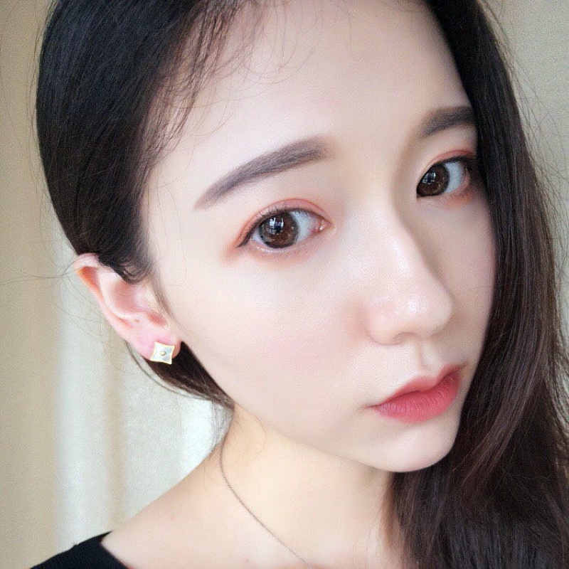 Bông Tai Thép Titan Hình Cỏ Bốn Lá / Tròn Đính Kim Cương Nhân Tạo Phong Cách ins Thời Trang